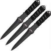 Uzi KT03 Throwing Fixed Blade Knife with Black Cord Wrapped Handle - Three Piece Set