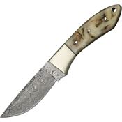 Damascus 1050RM Hunter Fixed Damascus Steel Drop Point Blade Knife with Ram''S Horn Handles