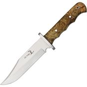 Elk Ridge 101 Hunter Fixed Clip Blade Knife with Finger Grooved Brown Burlwood Handles
