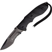 Marine A1024BS Black Assisted Opening Part Serrated Linerlock Folding Pocket Knife