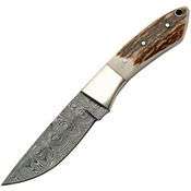 Damascus 1050SG Hunter Fixed Damascus Steel Drop Point Blade Knife with Stag Handles