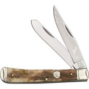 Rough Rider 1406 Trapper Folding Pocket Knife with Brown Appaloosa Bone Handle