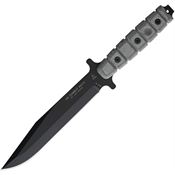TOPS US01 US Combat Fixed Black Traction Coating Blade Knife with Grooved Black Linen Micarta Onlay Handles