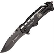 Marine 1002DP Assisted Opening Drop Point Blade Linerlock Folding Pocket Knife with Black Aluminum Handles