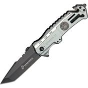 Marine 1002TP Rescue Assisted Opening Tanto Point Blade Linerlock Folding Pocket Knife with Silver Aluminum Handles