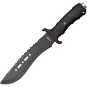 China Made 4232 Survivor Fixed Black Coated Stainless Recurve Blade Knife with Black Rubberized Handle