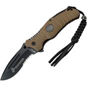 USMC 1020BT Reaper Black Assisted Opening Part Serrated Spear Point Linerlock Folding Pocket Knife