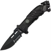 USMC 1023BK Rescue Assisted Opening Part Serrated Drop Point Linerlock Folding Pocket Knife