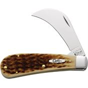 Case 249 Hawkbill Amber Bone Stainless Folding Pocket Knife with Jigged Amber Bone Handle