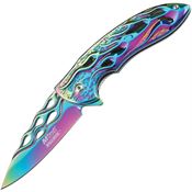 MTech MTA822RB Flame Linerlock Assisted Opening Rainbow Stainless Folding Pocket Knife with Aluminum Handle