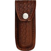 Sheath SH1092 Folding Knife Belt Sheath with Dark Brown Leather Embossed Basketweave Design