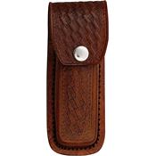 Sheath SH1093 Folding Knife Belt Sheath with Dark Brown Leather Embossed Basketweave Design