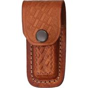 Sheath 1130 Folding Knife with Dark Brown Leather Embossed Basketweave Design