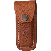 Sheath 1131 Folding Knife with Dark Brown Leather Embossed Basketweave Design