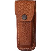 Sheath 1132 Folding Knife with Dark Brown Leather Embossed Basketweave Design