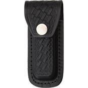 Sheath 1143 Folding Knife with Black Leather Embossed Basketweave Design