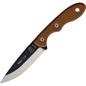 TOPS MSK25 Mini Scandi Fixed Black and Matte Finish Blade Knife with Tan Canvas Micarta Handles