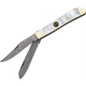 Hen & Rooster 212MOPDM Damascus Trapper Folding Pocket Knife Damascus Steel with Pearl Handle