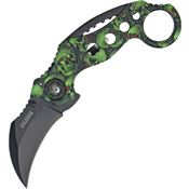 Tac Force 578GNSC Assisted Opening Karambit Linerlock Folding Pocket Knife with Neon Green Skull Camo Handles
