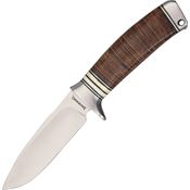 Browning 814 Fixed Drop Point Blade Knife with Brown Stacked Leather Handle