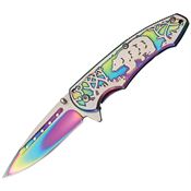 China Made 300268RB Bear Rainbow Linerlock Folding Pocket Knife