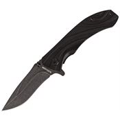 Black Savage 199 Assisted Opening Black Stonewash Finish Blade Knife with Grooved Black G-10 Handles