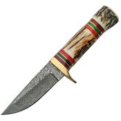 Damascus 1075 Damascus Hunter Stag Handle Fixed Blade Knife