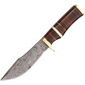 Damascus 1066 Hunter Fixed Damascus Steel Blade Knife with Brown Stacked Leather Handle
