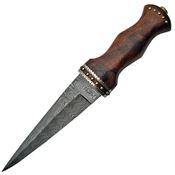 Damascus 1076 Sgian Dubh Fixed Damascus Steel Dagger Blade Knife with Contoured Brown Rosewood Handle