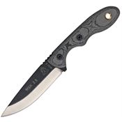 TOPS MSKBLM Mini Scandi Linen Fixed Partial Black Traction Coated Blade Knife with Black Linen Micarta Handles