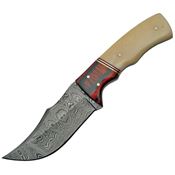Damascus 1078 Hunting Fixed Damascus Steel Clip Point Blade Knife with White Smooth Bone Handles