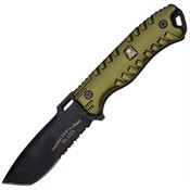 Army 1016GN Black Finish Fixed Blade Knife with Olive Green Grooved Aluminum Handles