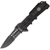 USMC A1000B Liberty I Assisted Opening Part Serrated Linerlock Folding Pocket Knife with Black Nylon Fiber Handles