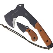 TOPS WPAX02 Wolf Pax 2 Combo - Fixed Black Traction Coated Blade Knife with Tan Canvas Micarta Handles