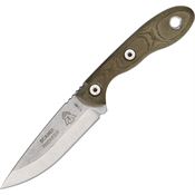 TOPS TREK35 Scandi Trekker Fixed Tumble Finish Blade Knife with Green Canvas Micarta Handles