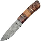 Damascus 1083 Carved Wood Handle Fixed Blade Knife