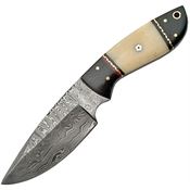 Damascus 1085 White Bone Fixed Damascus Steel Blade Knife with White Smooth Bone Handles