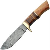 Damascus 1100 Hunter Wood/Leather Handle Fixed Blade Knife