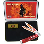 Case VFF Volunteer Firefighter Folding Pocket Knife with Red Pick Bone Handle
