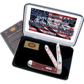 Case SSBRPB Star Spangled Banner Trapper Folding Pocket Knife with Red Bone Handle