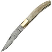 Damascus 1087 Folding Pocket Knife with Stag Handle