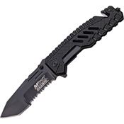 MTech A856BK Rescue Black Assisted Opening Part Serrated Tanto Point Linerlock Folding Pocket Knife