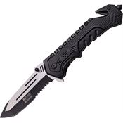 MTech A867BK Rescue Black Assisted Opening Part Serrated Tanto Point Linerlock Folding Pocket Knife