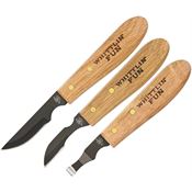 Old Forge 004 7 7/8 Inch Three Piece Wood Carving Set with Ergonomic Natural Wood Handle