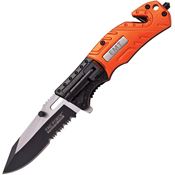 Tac Force 835EM EMT Rescue Assisted Opening Part Serrated Linerlock Knife with Orange and Black Aluminum Handles