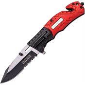 Tac Force 835FD Fire Rescue Assisted Opening Part Serrated Linerlock Knife with Red and Black Aluminum Handles
