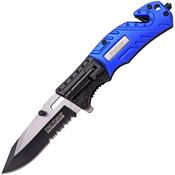 Tac Force 835PD PolICE Rescue Linerlock Assisted Opening Two-Tone Finish Blade Knife with Blue and Black Aluminum Handles
