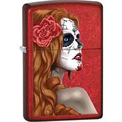 Zippo 28830 Day Of Dead Girl Candy Apple Red Finish Lighter