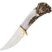 Ken Richardson 1403 Small Hunter Fixed Blue Tempered Spring Steel Blade Knife with Deer Antler Handle