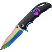 Elk Ridge A008RB Assisted Opening Drop Point Linerlock Folding Pocket Knife with Rainbow Finish Stainless Handles